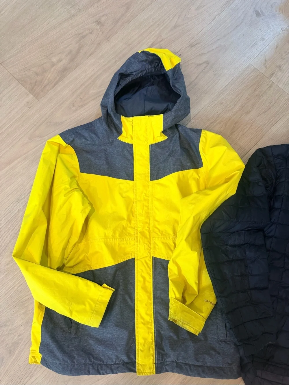 The North Face 3 in 1 Yellow and Gray Hooded Jacket